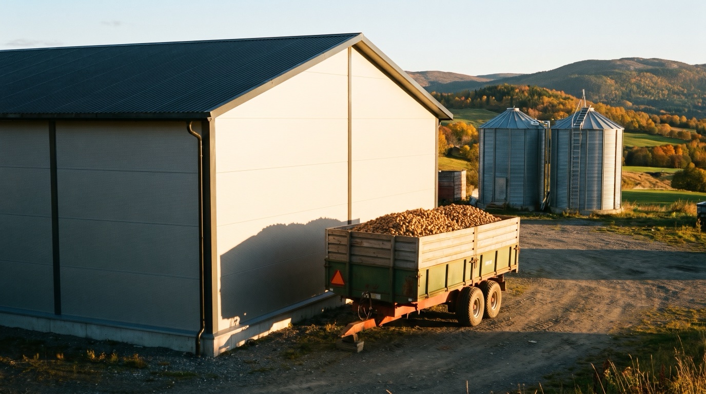 Potetlager og kornlager i stål: isolasjon, ventilasjon og planlegging