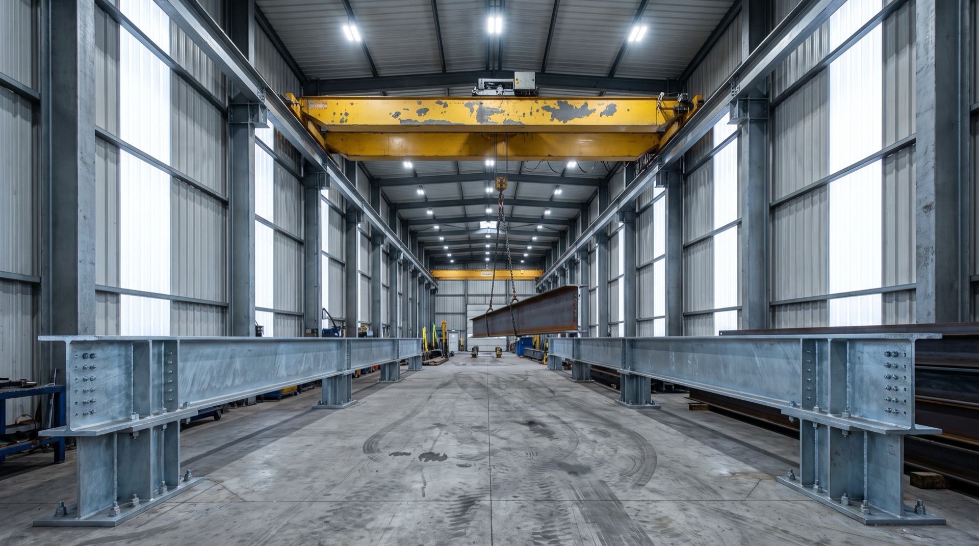 Kranbahnträger EXC3 — Montage einer Kranbahn für Brückenkran in einer Industriehalle