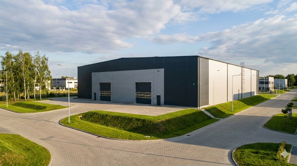 Obiekt przemysłowy pod klucz — zakład produkcyjny z halą stalową i zapleczem biurowym
