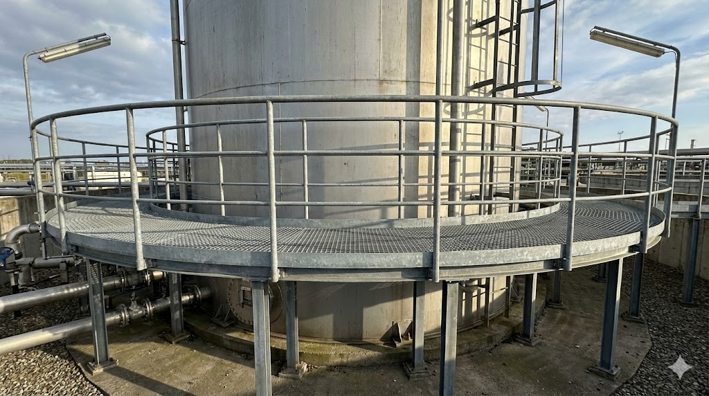 Podesty stalowe okrągłe przy zbiornikach procesowych — realizacja SmartHalls