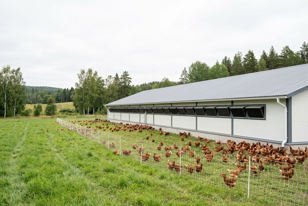 Modernt hönshus för äggproduktion