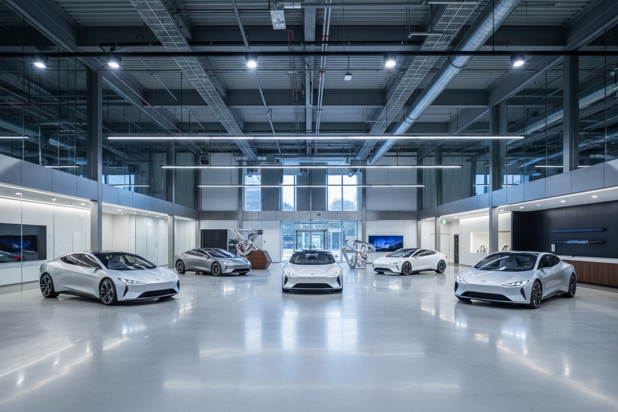 Bilhall i stål — Bilhall med showroom — 650 m²
