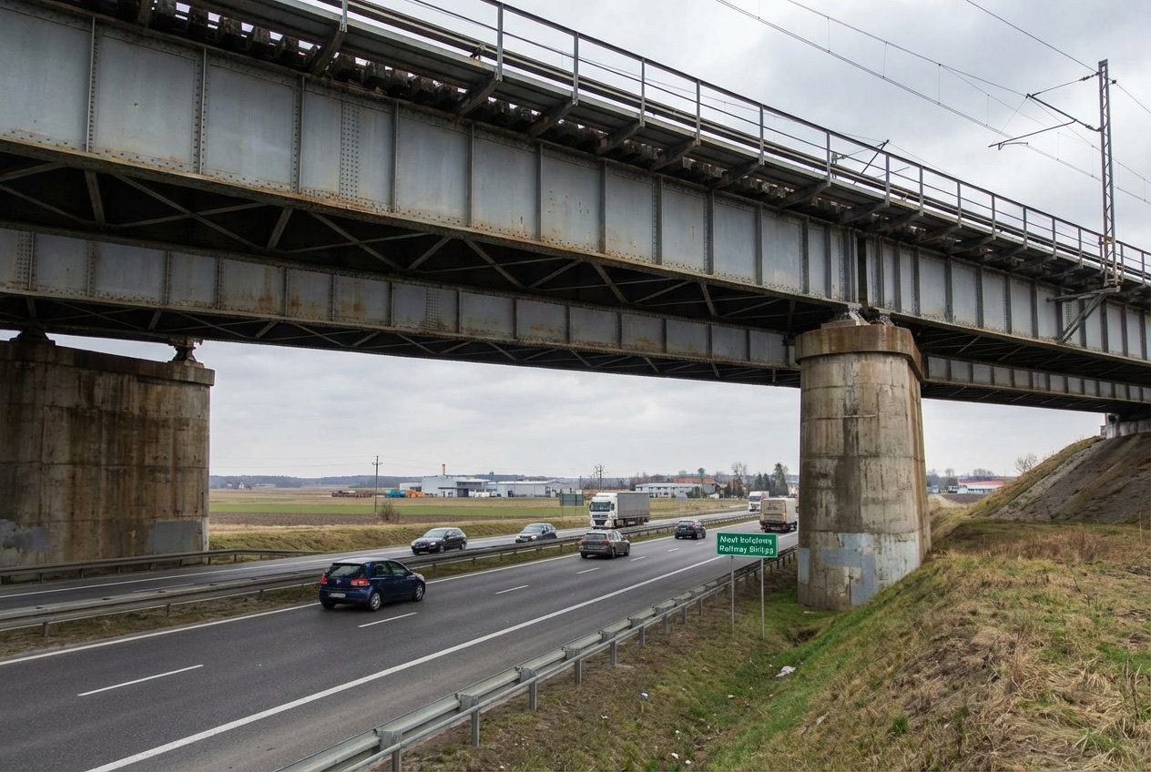 Budownictwo inżynieryjne stalowe — Wiadukt kolejowy nad autostradą — PKP PLK