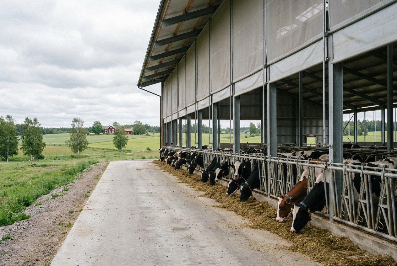 Landbrukshaller og maskinhall — Løsdriftsfjøs for 120 storfe 1800 m²