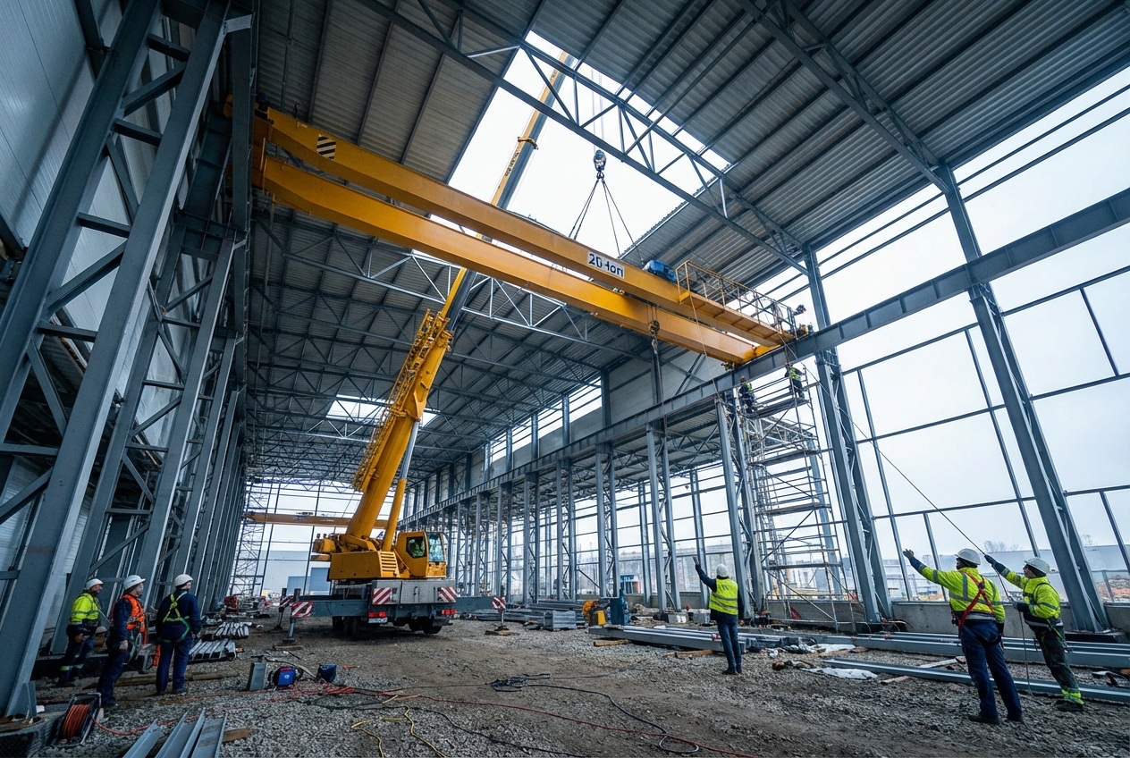 Montaż hal stalowych — Montaż hali produkcyjnej z suwnicą 20 t