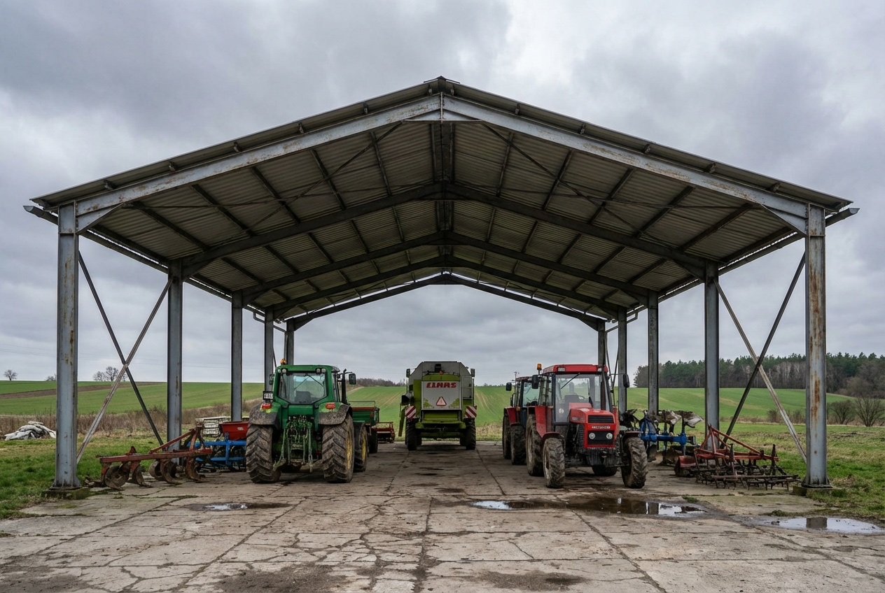 Landbrukshaller og maskinhall — Maskinhall halvlukket 600 m²