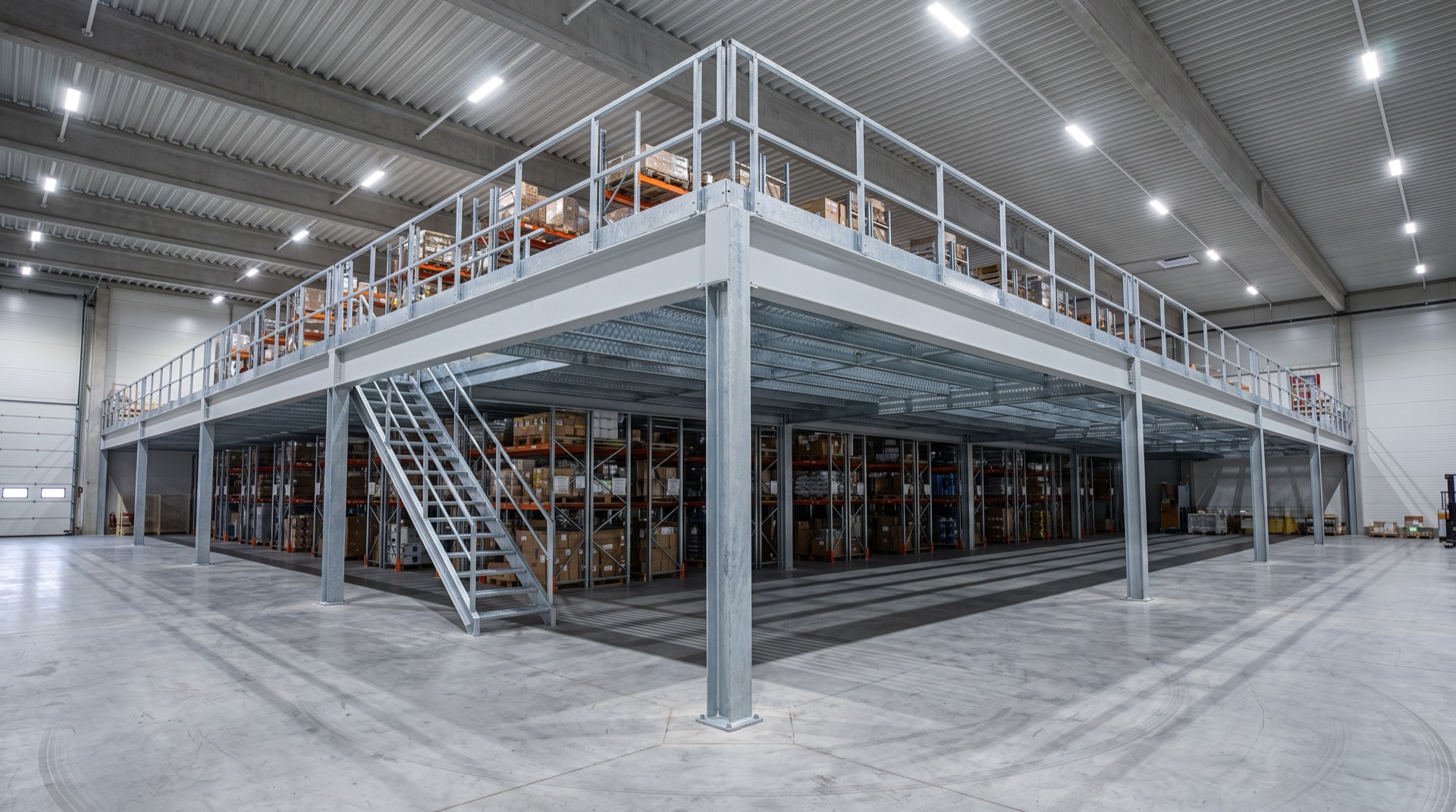 Stålplattform og gangbane i industrihall — produsert iht. NS-EN 1090 og NS-EN ISO 14122