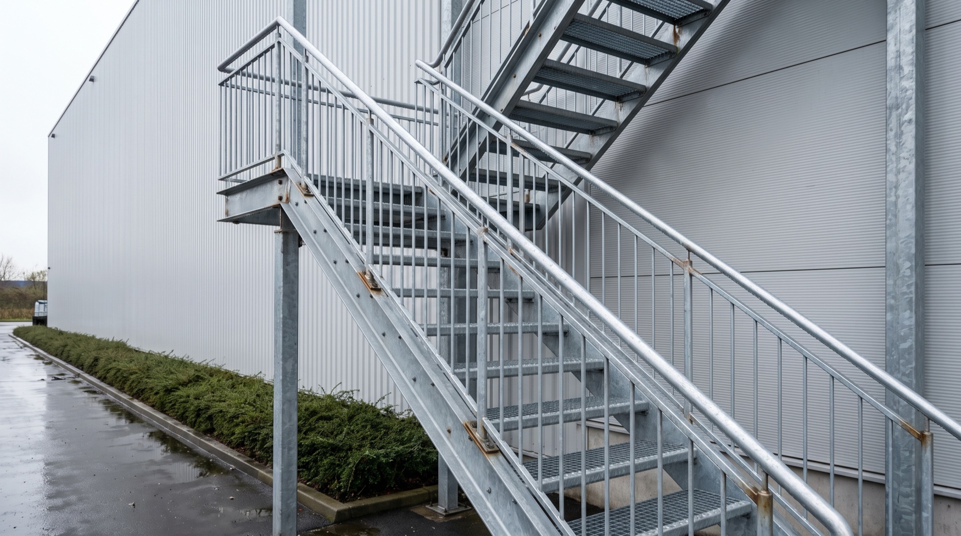 Ståltrapp med rekkverk i industribygg — produsert iht. NS-EN 1090 og NS-EN ISO 14122-3